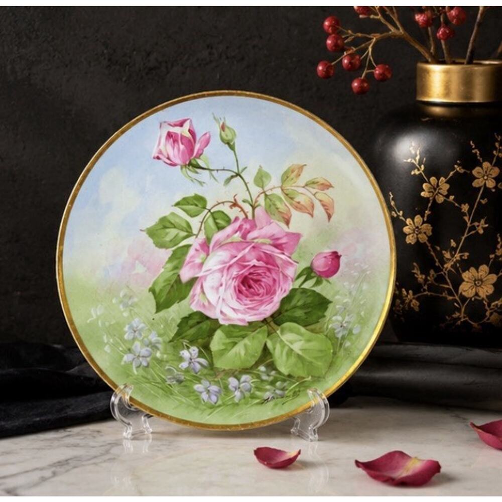 Antique Limonges France JMC Plate Chicago Marshall Fields Pink Rose Signed